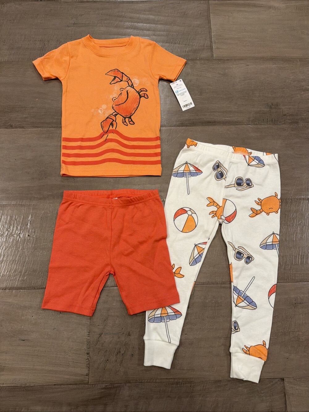 NEW Carter's Boy's 3-Piece Pajama Set Beach Ocean Sea OEKO-TEX Cotton Orange 2T